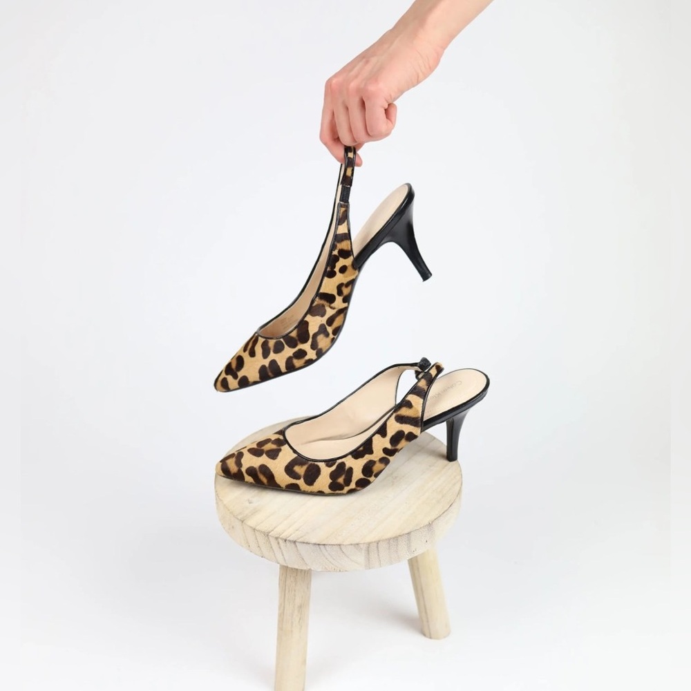Calvin Klein Natt leopard print pony‎ hair sling back pumps size 8.